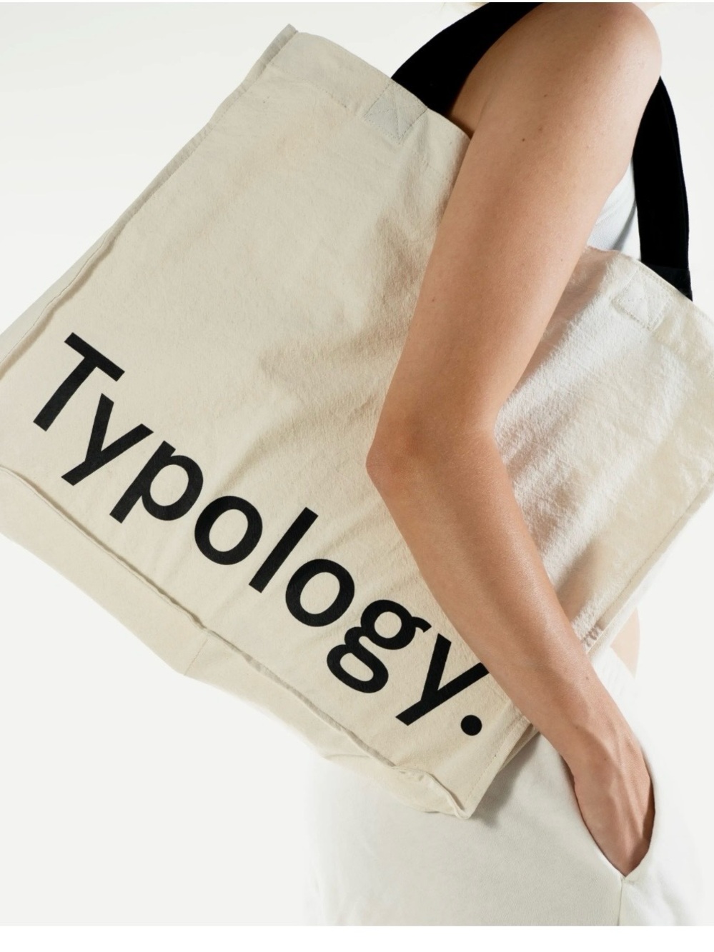 Typology Canvas Tote Bag in Natural with Black Strap